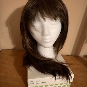 Envy Wig “Brooke” in Cinnamon Raisin Brunette Color Bangs Excellent Condition